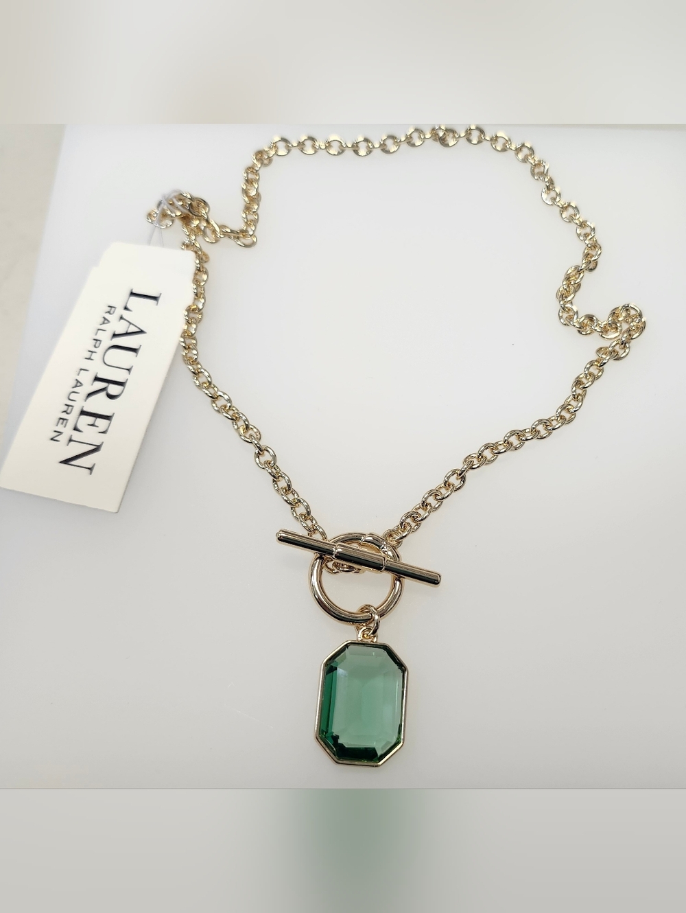 NWT Ralph Lauren Gold-Tone Green Stone Flex Necklace